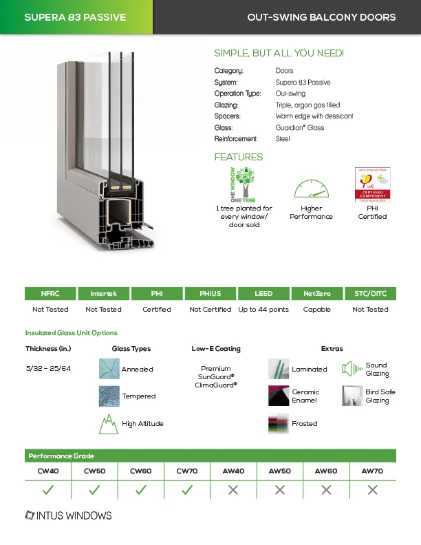 Supera 83 Passive Out Swing Balcony Doors Cover